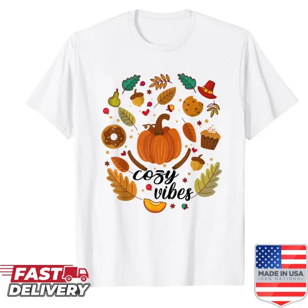 Autumn-themed t-shirt with a cozy pumpkin illustration