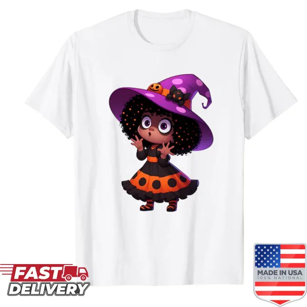 Afro girl witch illustration on a cute shirt