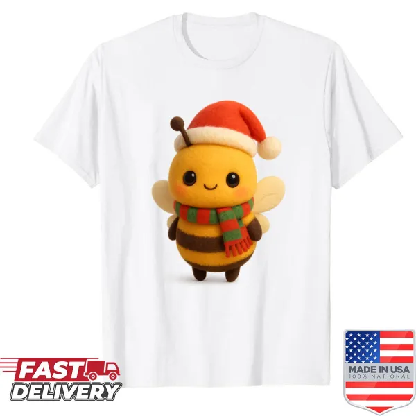 Kawaii design of a bee in a Santa hat on a shirt