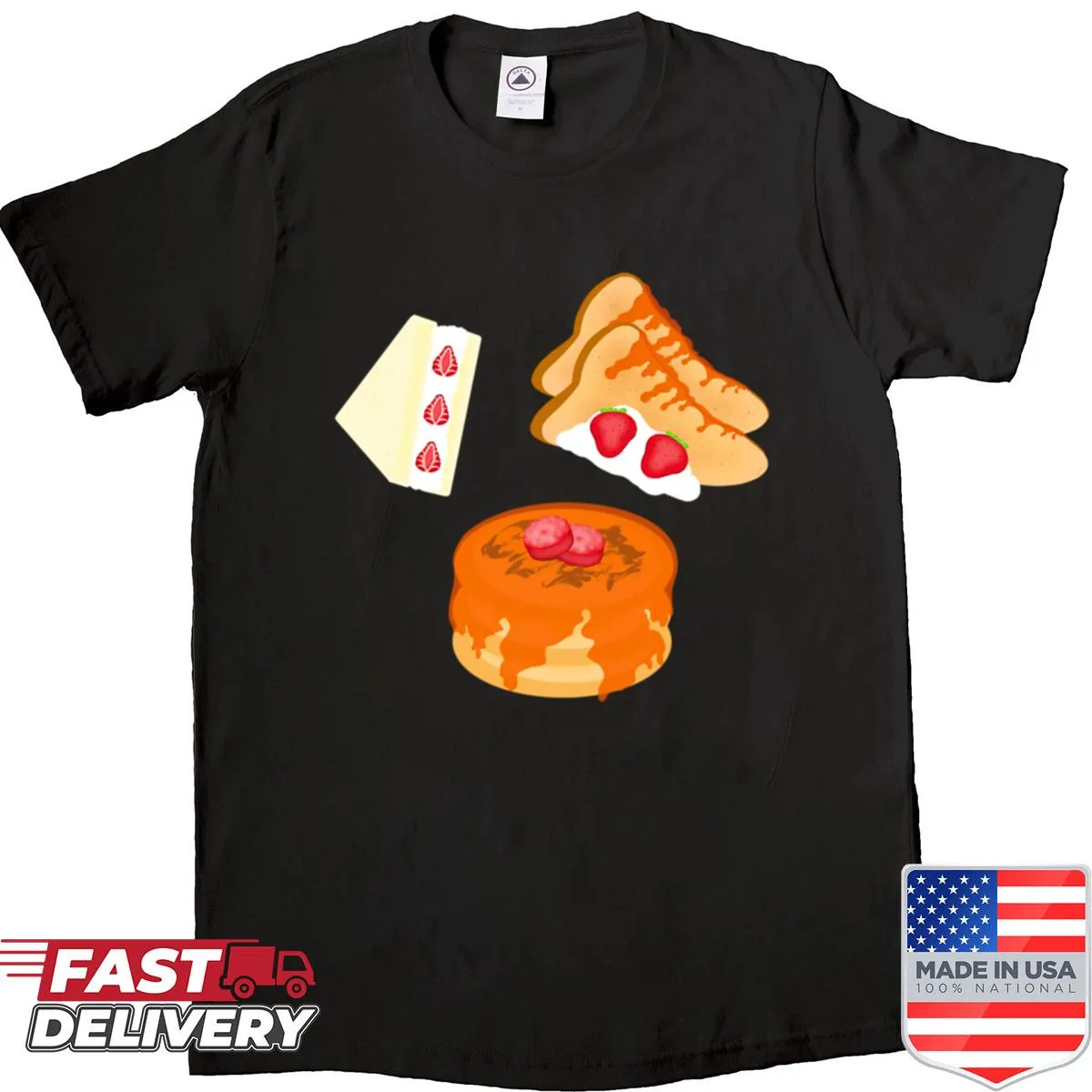 Illustration of cute breakfast foods on a T-shirt