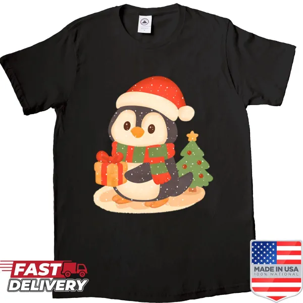 Cute cartoon penguin design with Christmas gifts