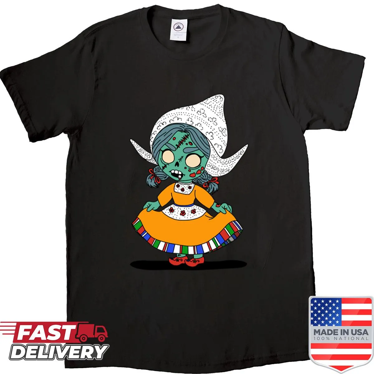 Cartoon Dutch zombie girl graphic T-shirt