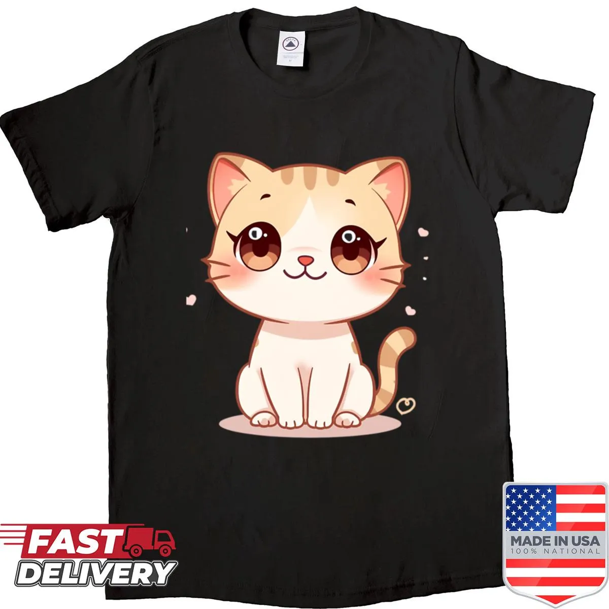 Kawaii orange tabby cat T-shirt with cartoon illustration