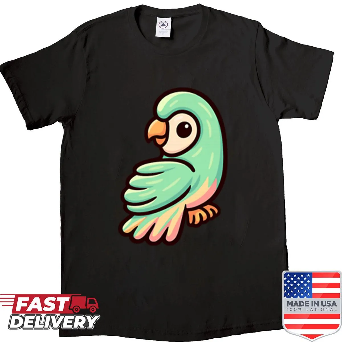 Charming mint parrot graphic shirt for animal lovers