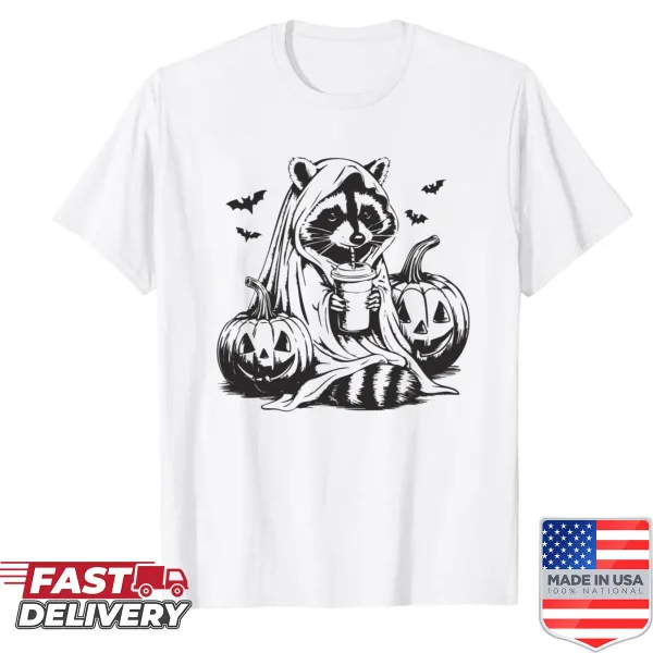 Retro Halloween shirt with raccoon ghost and pumpkins