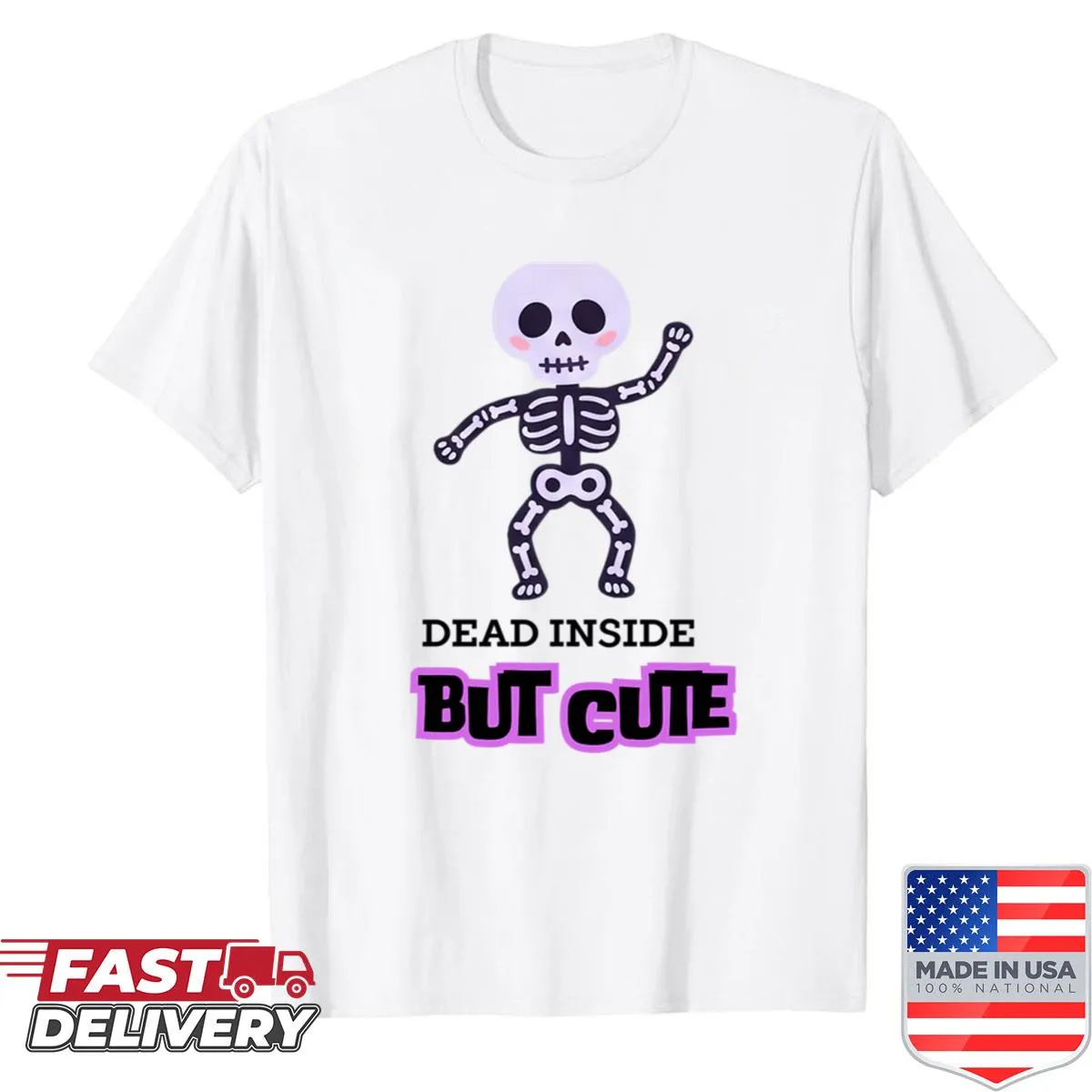 Cute skeleton graphic on a Halloween-themed shirt
