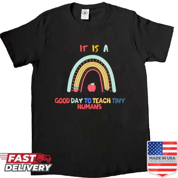Cute teacher shirt with a rainbow and quote about teaching
