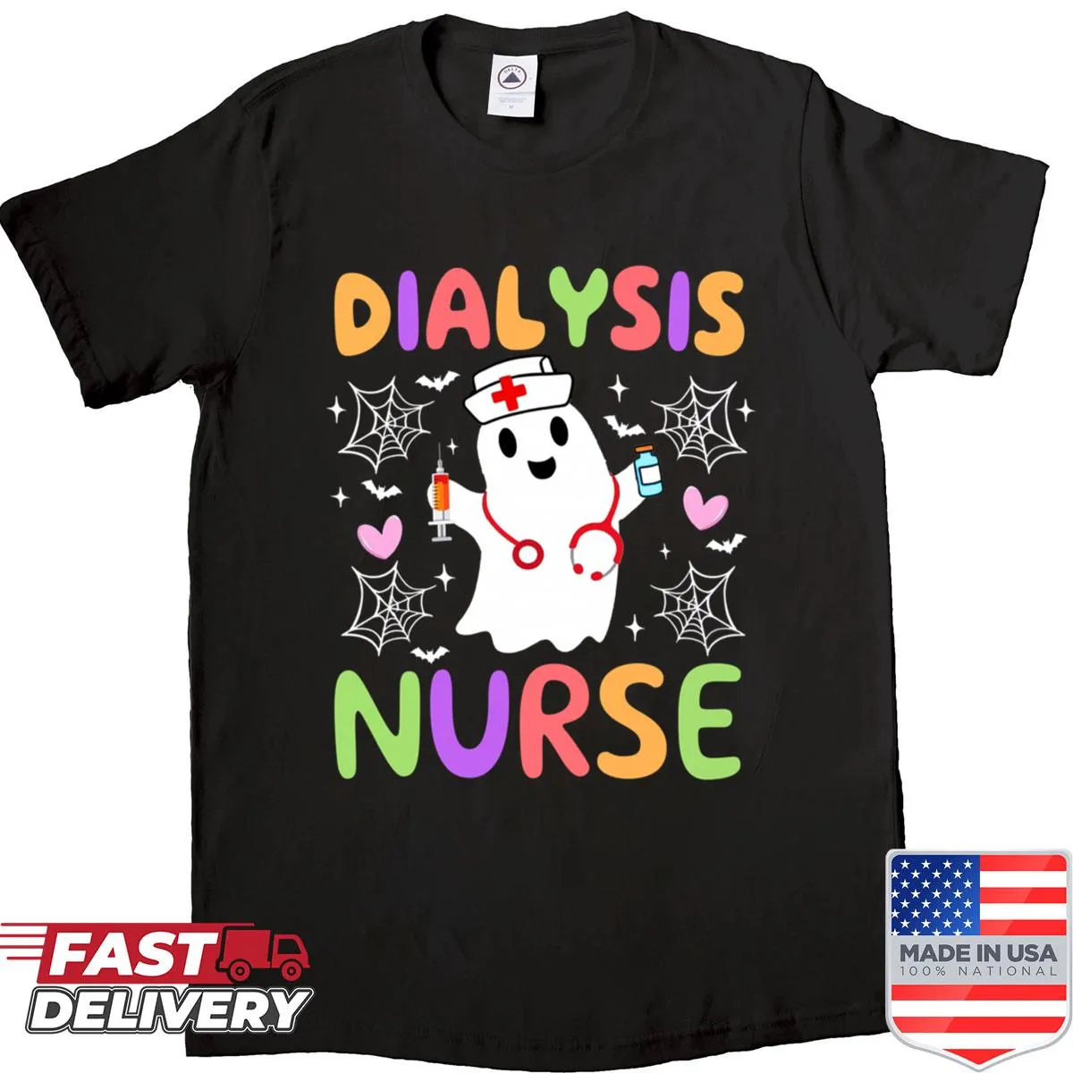 Funny Halloween T-shirt for nurses with ghost graphic and text
