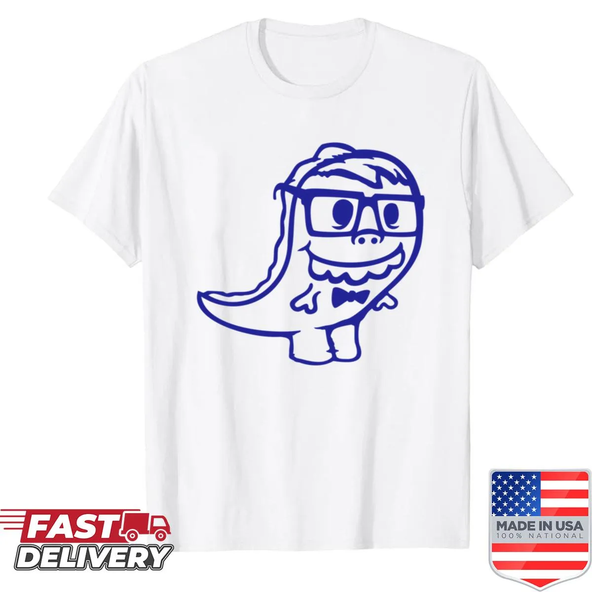 Cartoon dinosaur wearing glasses and a bow tie illustration