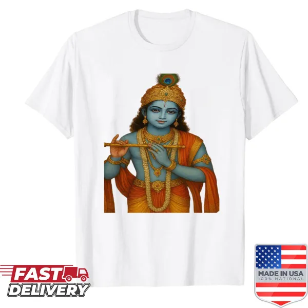 Shirt featuring divine illustration of Shri Krishna with flute