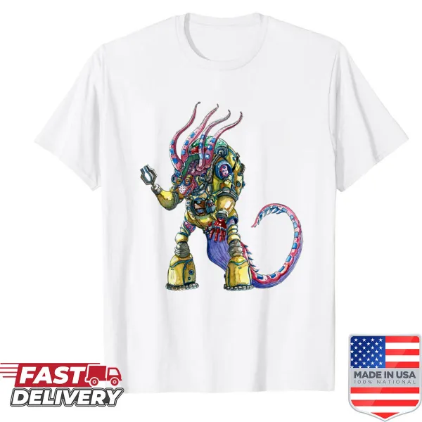 Shirt featuring an illustration of Dr. Kearsley, an amphibious doctor from Taaloc-6