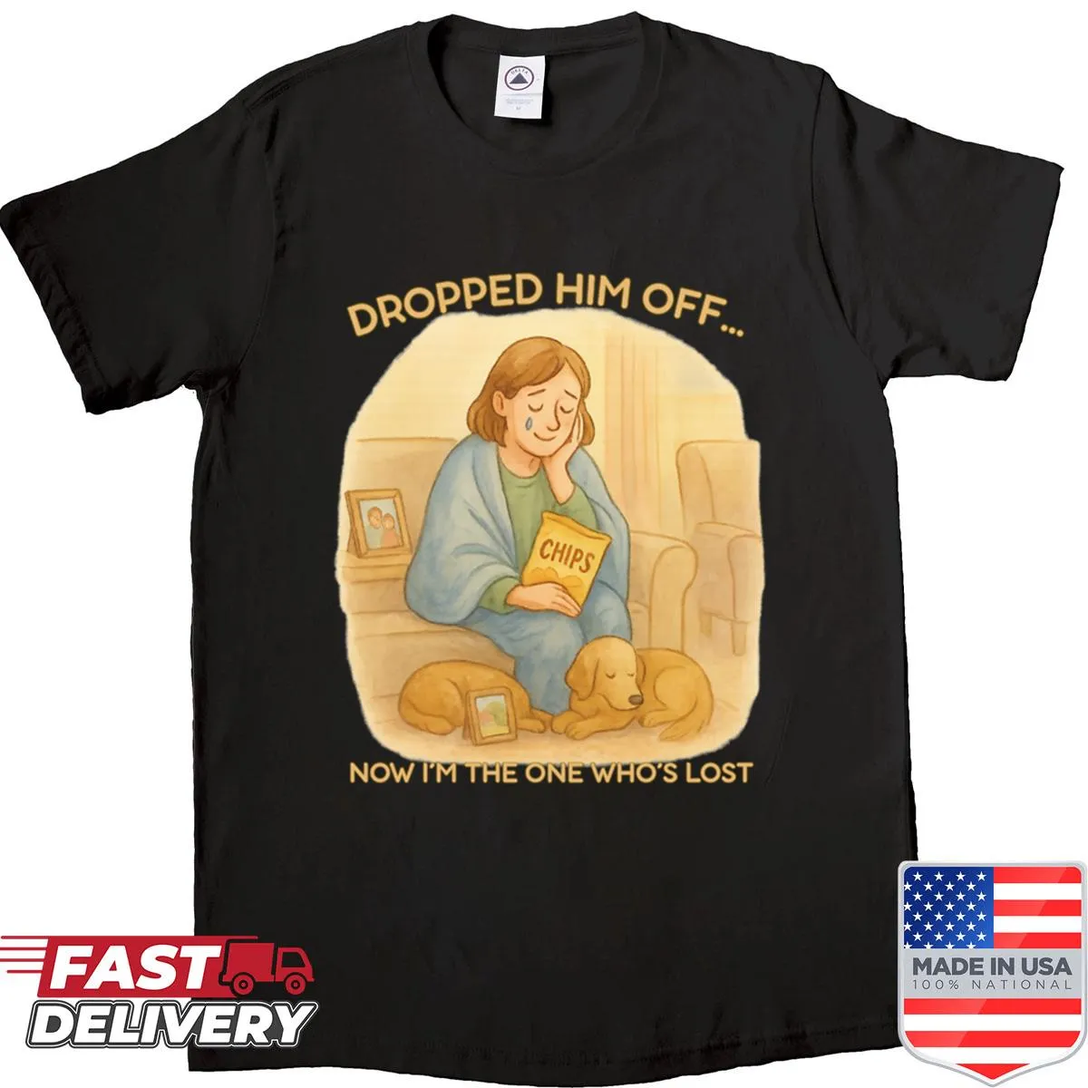 Humorous empty nest graphic on a shirt for parents