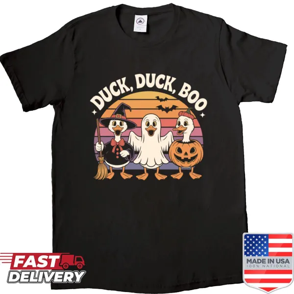 Vintage sunset shirt featuring three ducks and Halloween theme