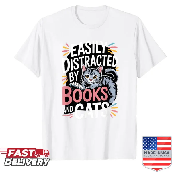 Shirt celebrating the love for books and cats