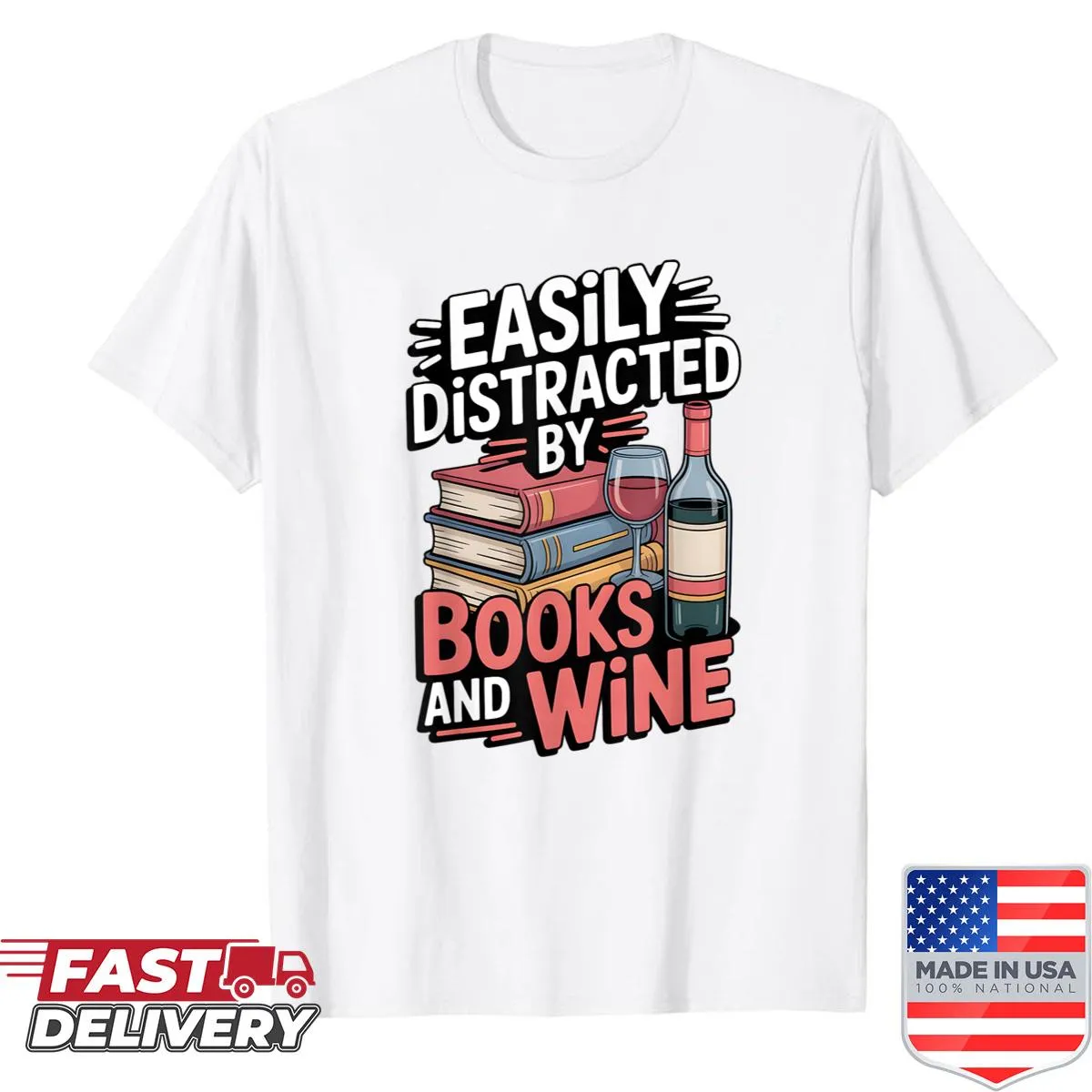 Reading lover shirt with a humorous book and wine slogan