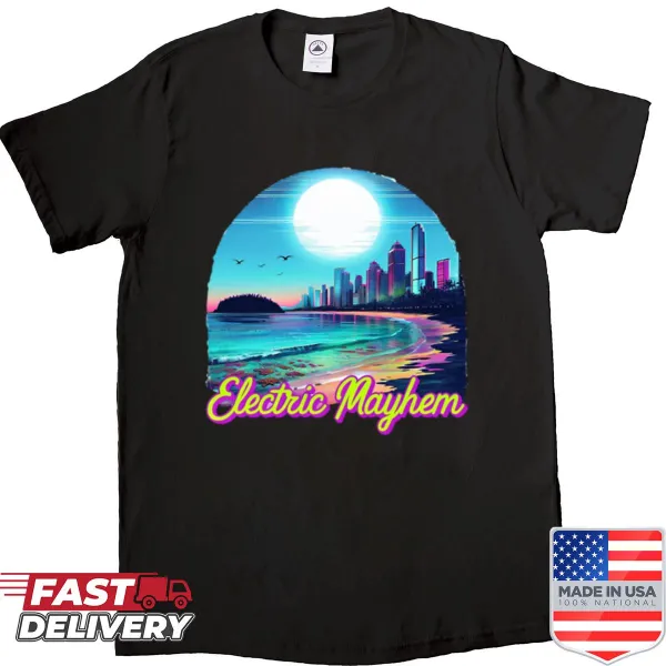 Vintage-style T-shirt celebrating Electric Mayhem with a fun design