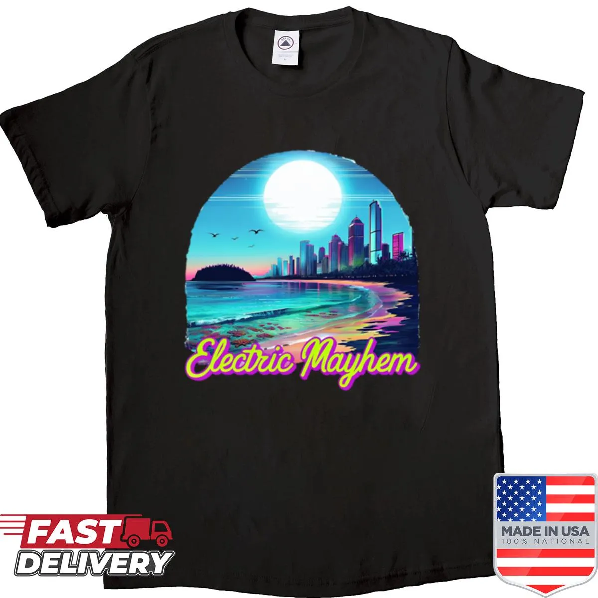 Vintage-style T-shirt celebrating Electric Mayhem with a fun design