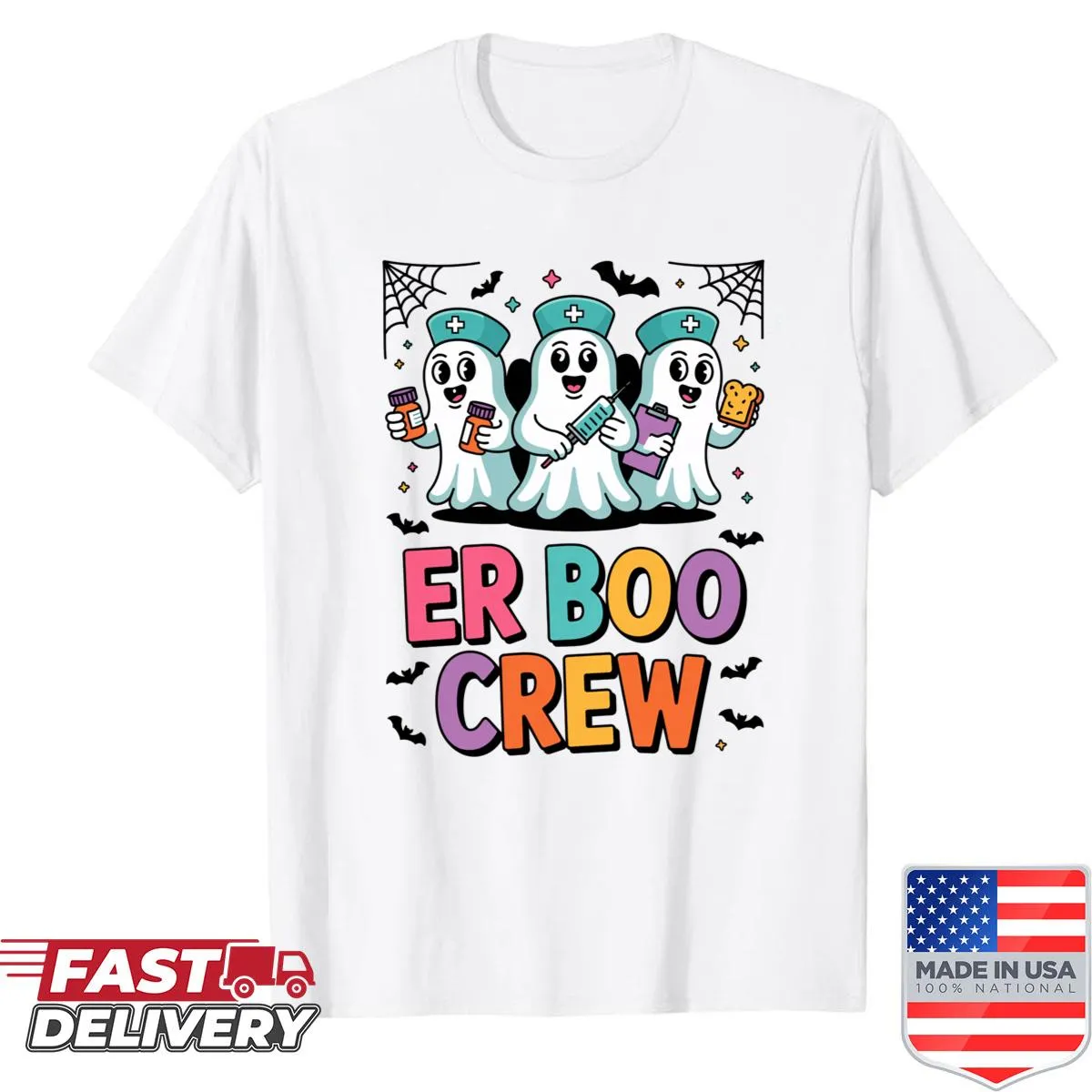 Fun ghost graphic shirt for emergency department nurses