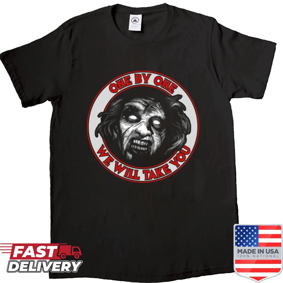 Distressed Evil Dead shirt with a bold graphic featuring horror themes