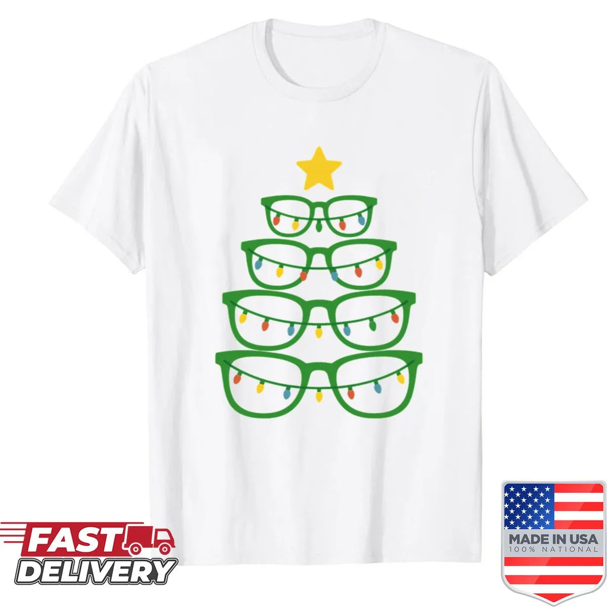 Funny Christmas shirt with eyeglasses shaped like a tree