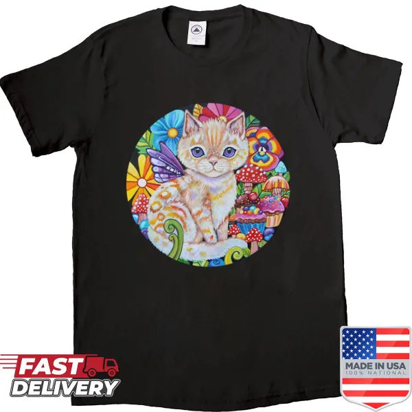 T-shirt featuring illustrated fairy cakes in a whimsical style