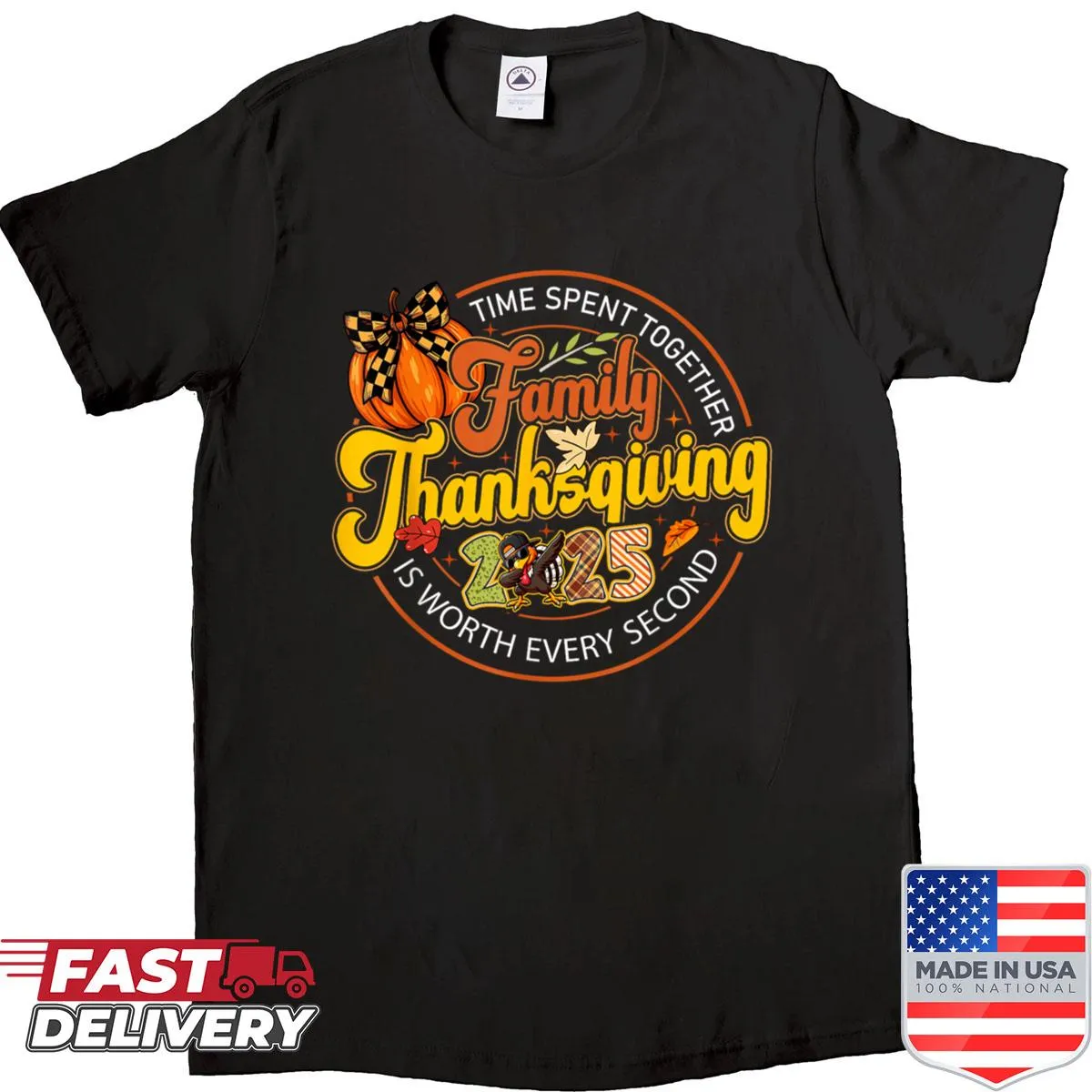 Cute Thanksgiving shirt with pumpkin designs and bow