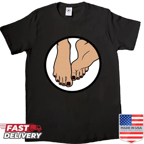 Feet badge graphic on a playful hobby shirt