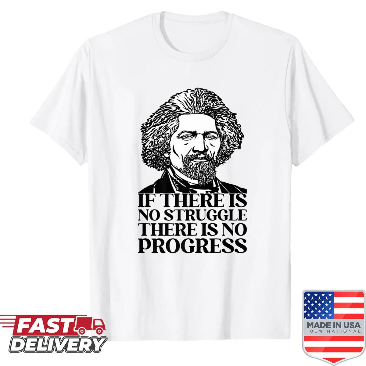 Portrait of Frederick Douglass with an inspirational quote