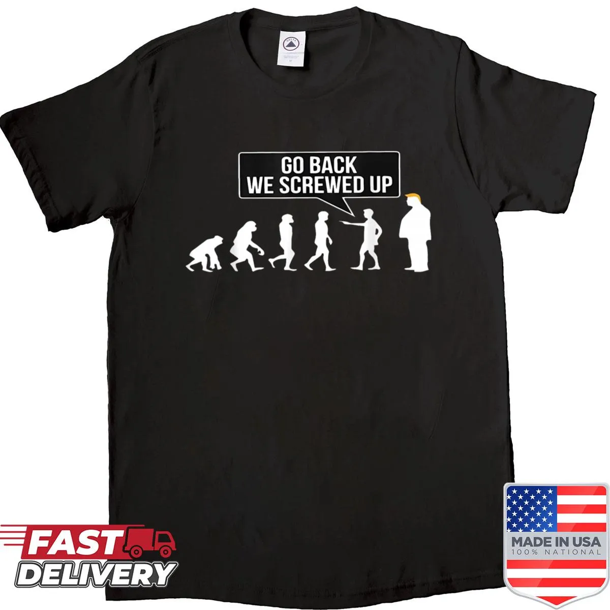 Shirt with a funny evolution graphic criticizing Trump