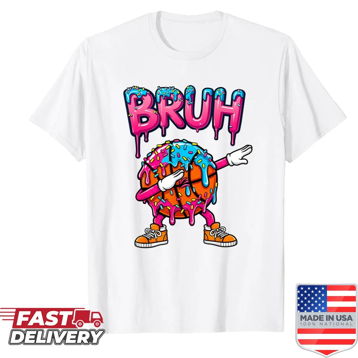 Playful shirt with basketball and ice cream graphics for kids