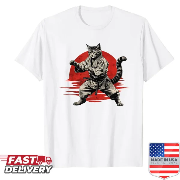 Vintage shirt with a cat in a judo gi and Japanese flag design