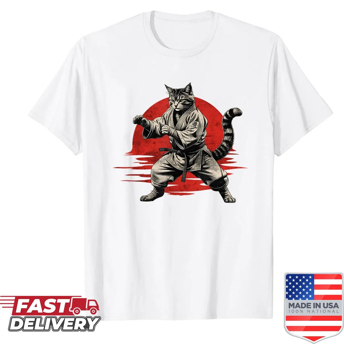 Vintage shirt with a cat in a judo gi and Japanese flag design