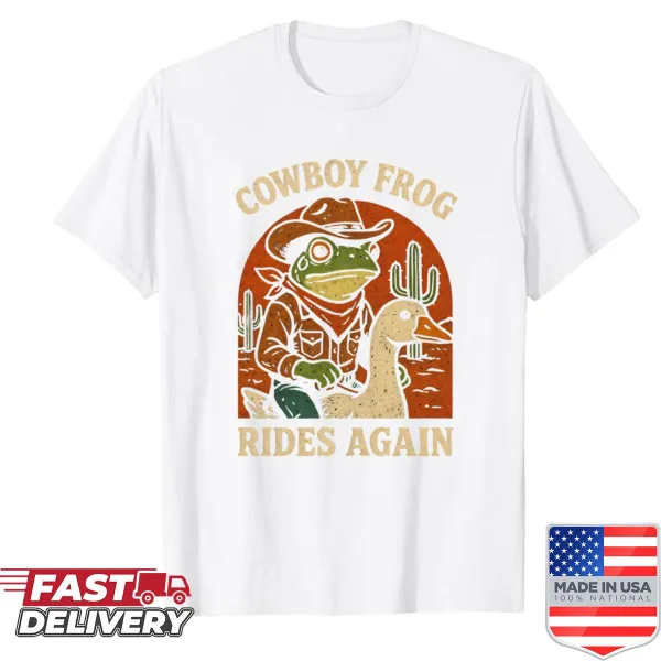 Illustration of a playful cowboy frog on a T-shirt