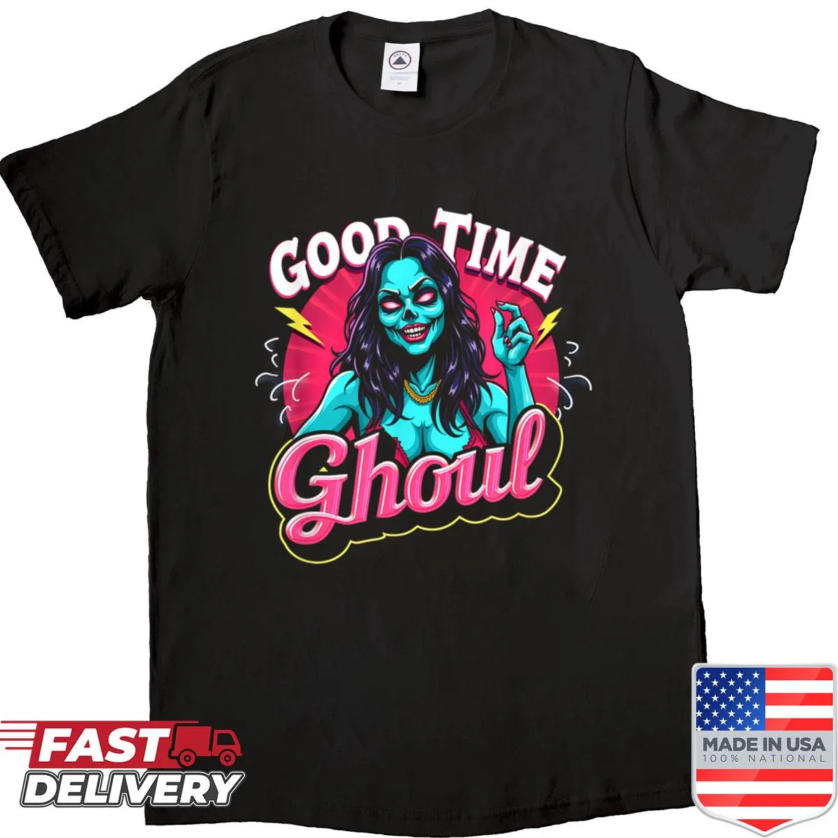 Funny sexy ghoul illustration on Halloween shirt