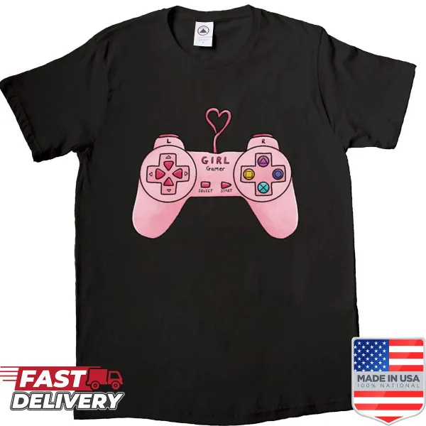 Pink game controller design on a Gamer Girl T-shirt