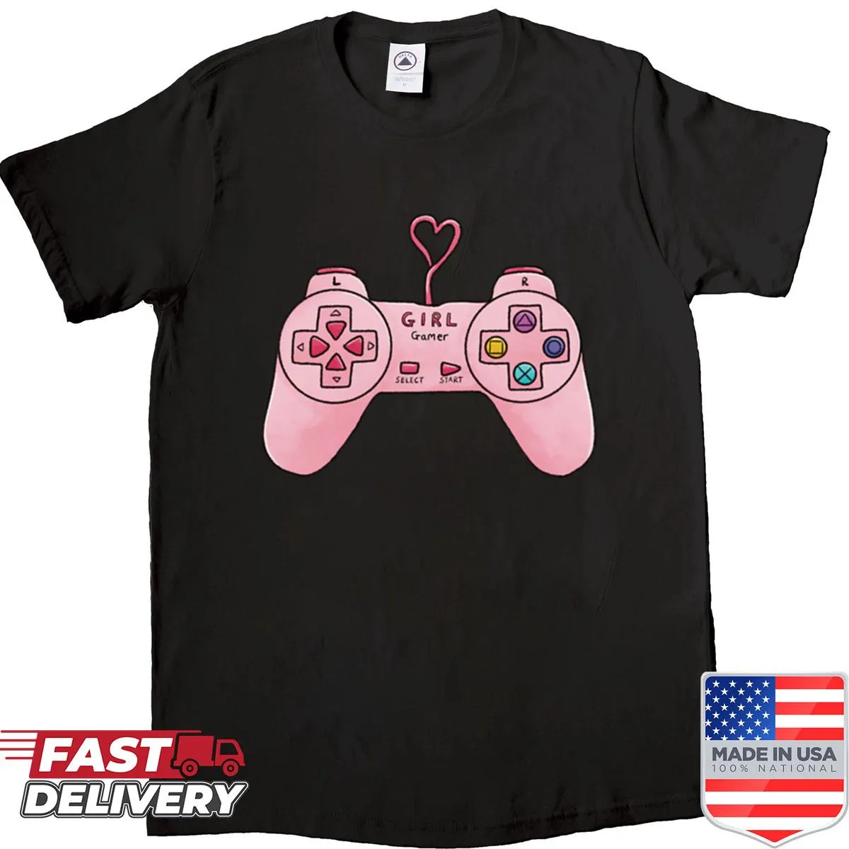 Pink game controller design on a Gamer Girl T-shirt