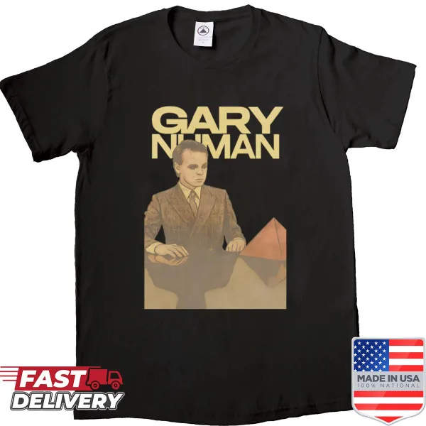 Pop art portrait graphic of Gary Numan on t-shirt