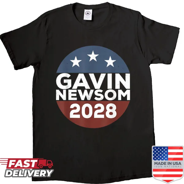 Playful Gavin Newsom 2028 presidential campaign shirt with bold text