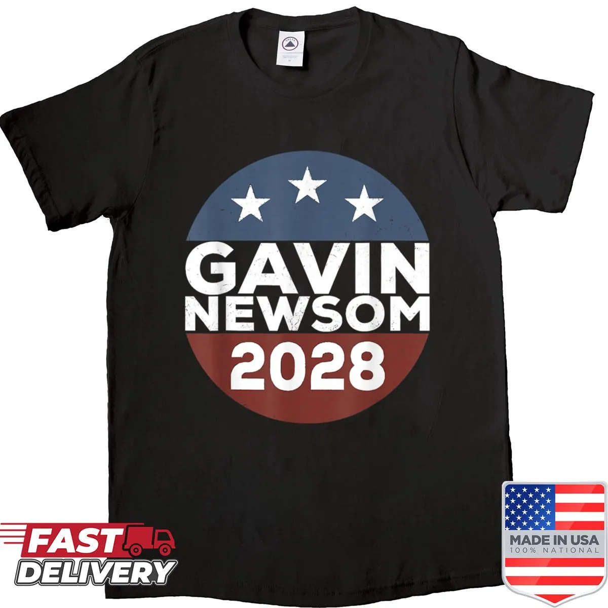 Playful Gavin Newsom 2028 presidential campaign shirt with bold text
