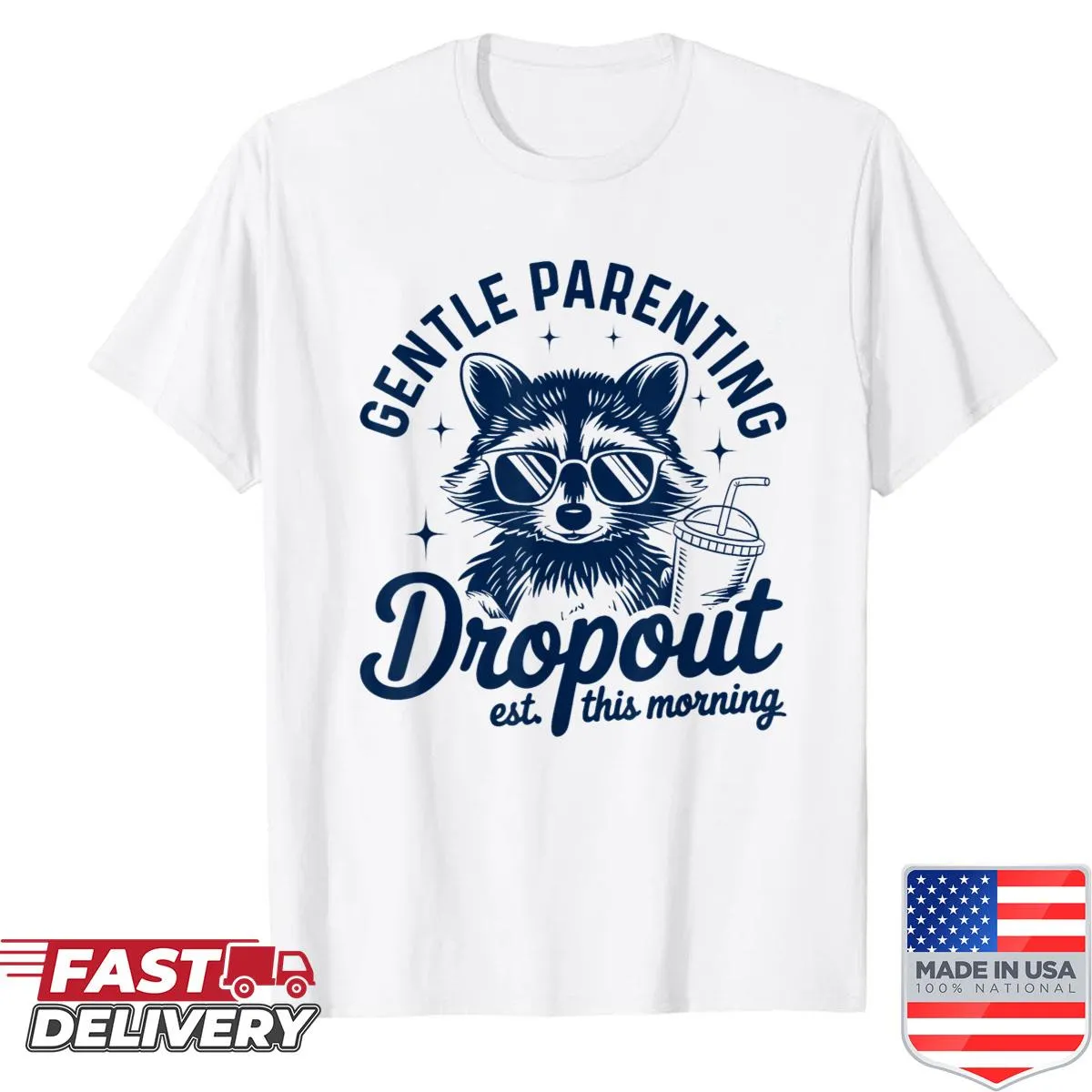 Funny parenting shirt with raccoon graphic and text