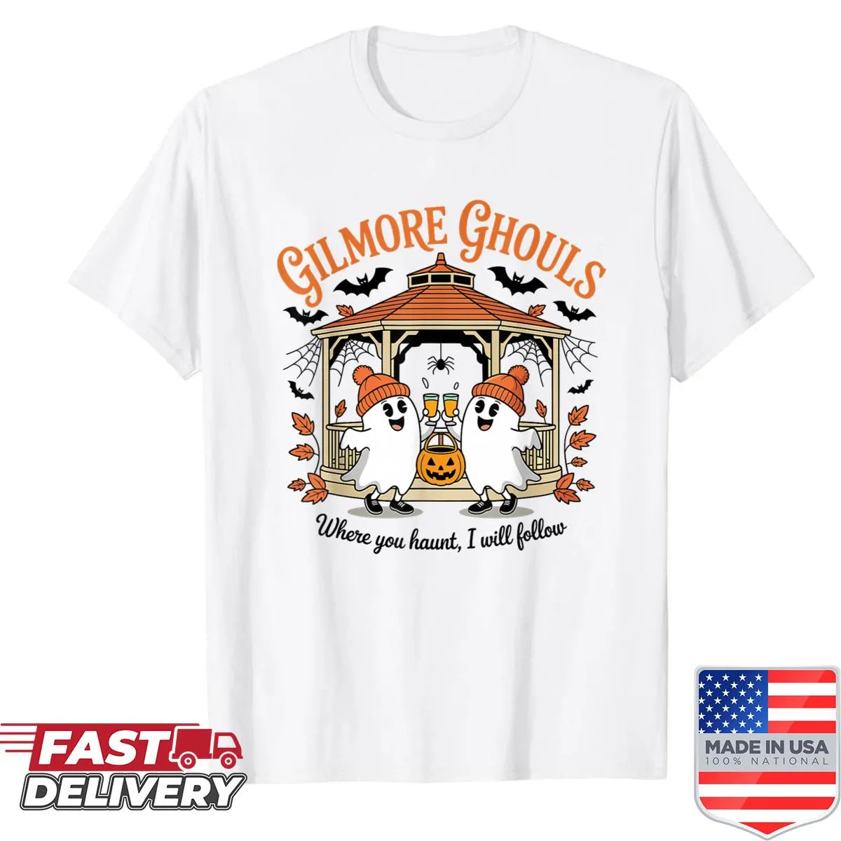 Halloween shirt with ghouls and playful ghost-themed text