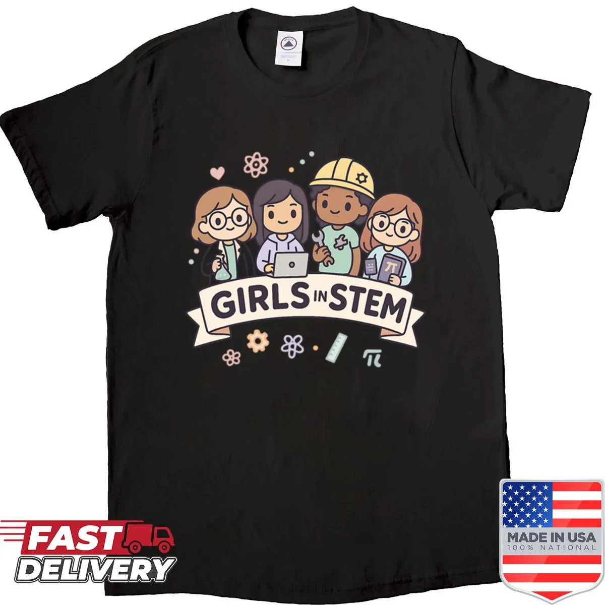 Cute chibi style shirt celebrating girls in STEM
