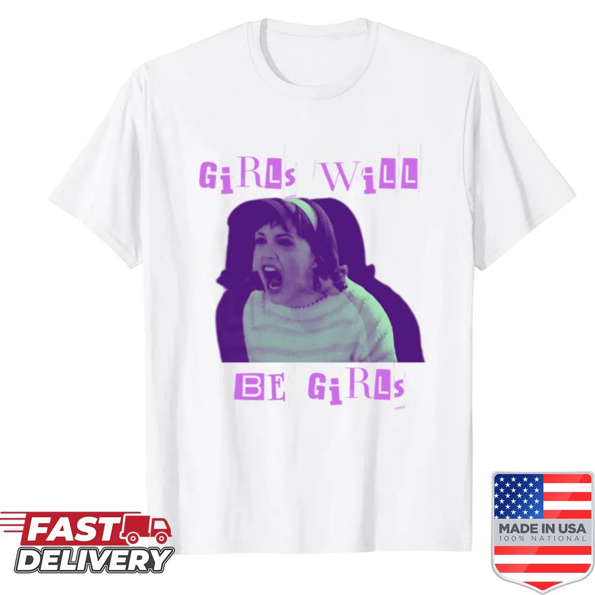 Humorous typography design saying 'Girls Interupted' on a shirt