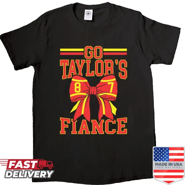 Playful engagement shirt featuring a bow and festive graphics