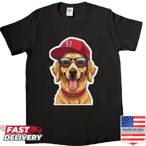 Illustration of a golden retriever on a dog-lover's t-shirt