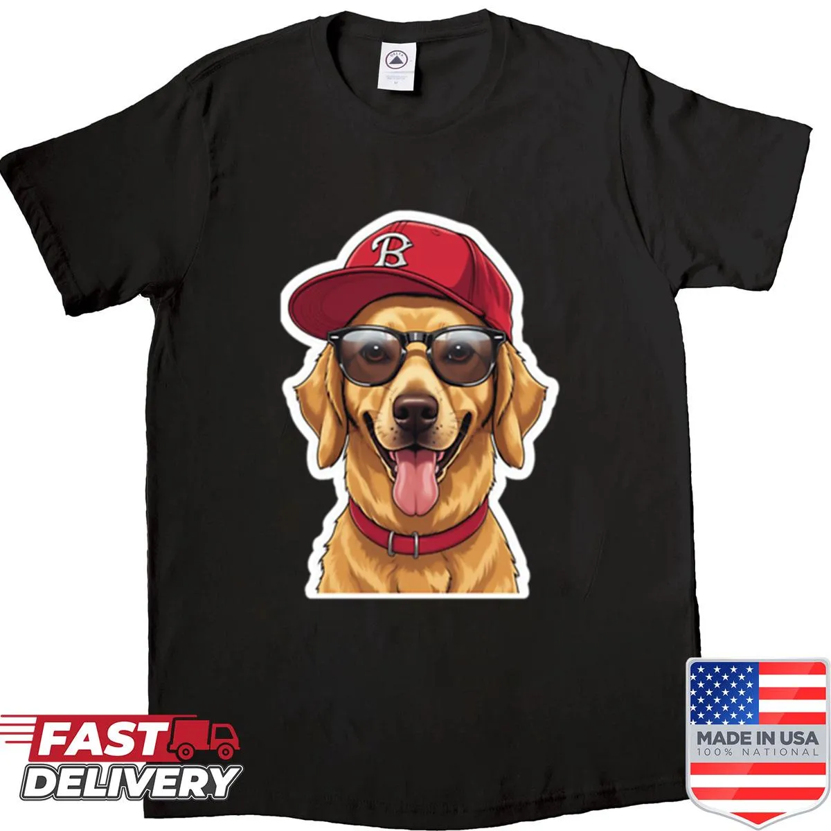 Illustration of a golden retriever on a dog-lover's t-shirt