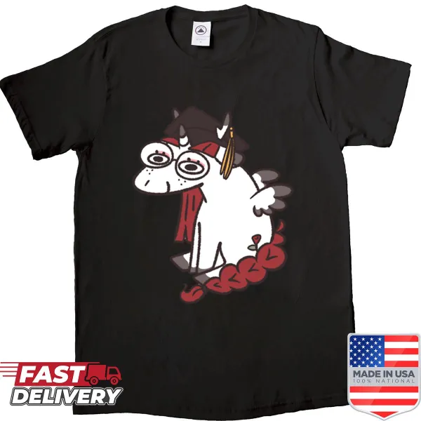 Whimsical graduation pony design shirt for kids celebrating achievement.