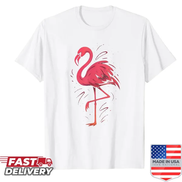 Flamingo illustration shirt featuring graffiti art style