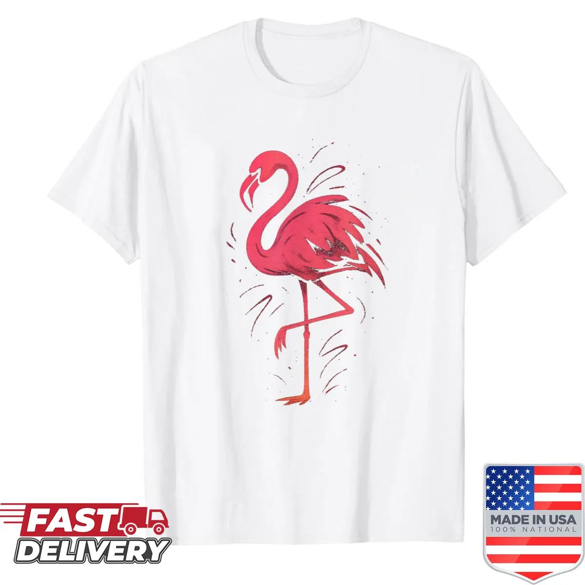 Flamingo illustration shirt featuring graffiti art style