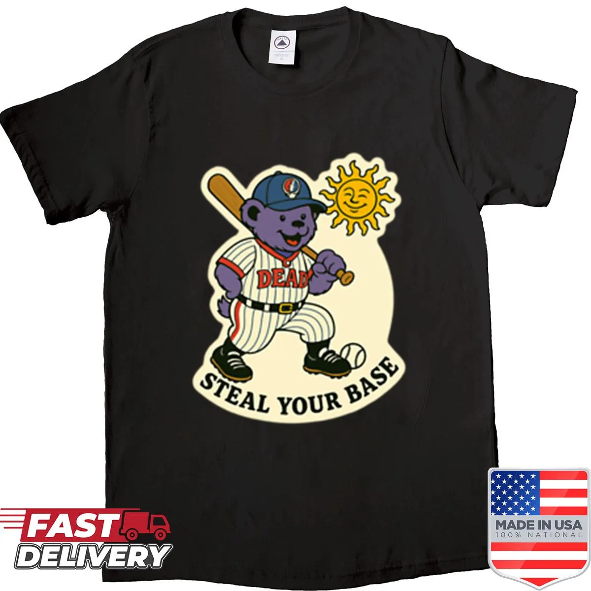 T-shirt combining Grateful Dead themes with baseball graphics